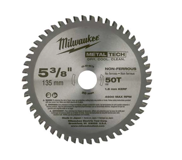 Hoja de sierra circular para corta metal y r aluminio de 5-3/8"  MilwaukeeTool 48-40-4075