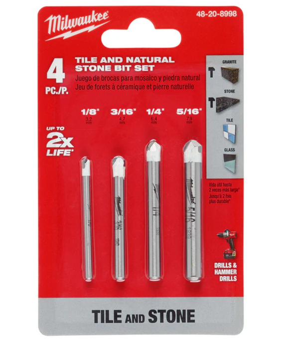 Juego de 4 piezas de brocas para piedra natural  MilwaukeeTool 48-20-8998