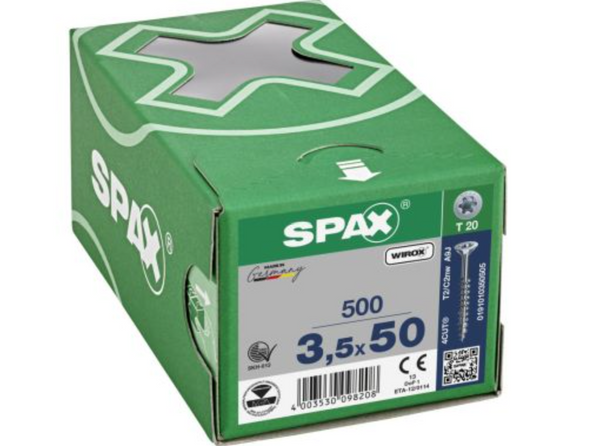 Spax para madera torx 3.5 x 50 mm. T20 Cuerda parcial