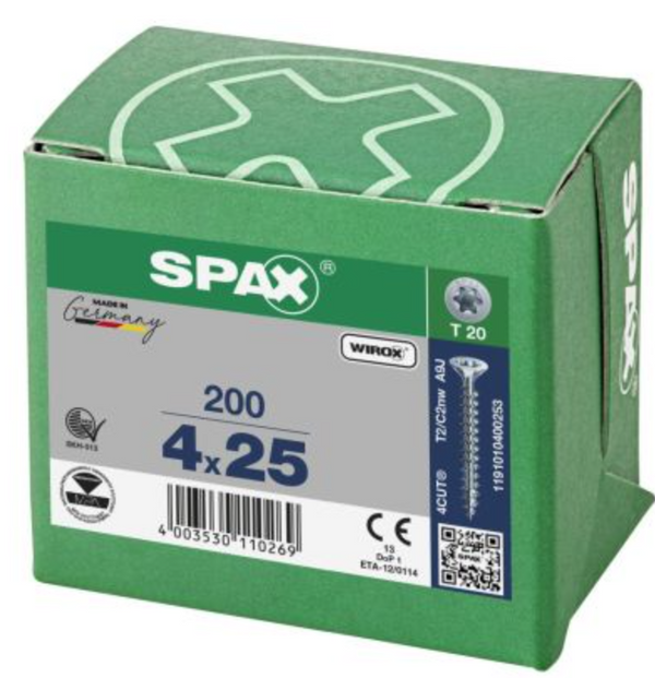 Spax para madera torx 4 x 25 mm T20