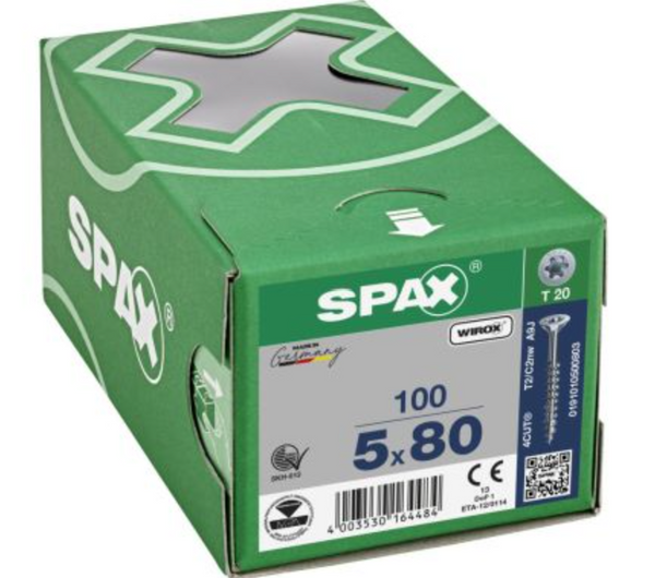 Spax para madera torx 5 x 80 mm, T20 Cuerda parcial