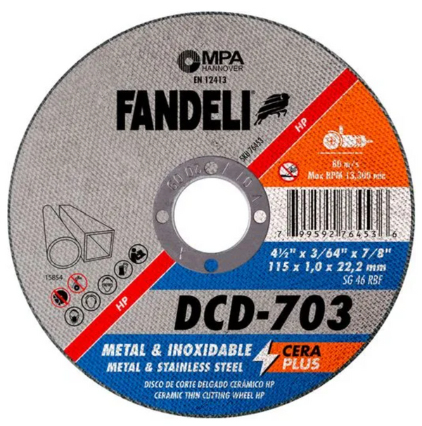 Disco corte de metal - inoxidable delgado  4 1/2" DCD-703 FANDELI