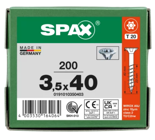 Spax para madera torx 3.5 x 40 mm,T20 Cuerda parcial