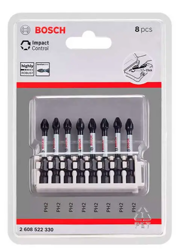 Puntas para Atornillar PH2 Impact Control Bosch 50 mm 8 pzs 2608522330