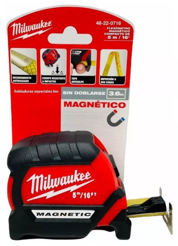 Flexómetro magnético MilwaukeeTool   DE 5M/16′ con tope