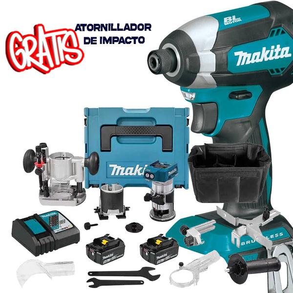 Kit Router Rebajadora 18V Brushless Makita DRT50RTJX9 + Atornillador