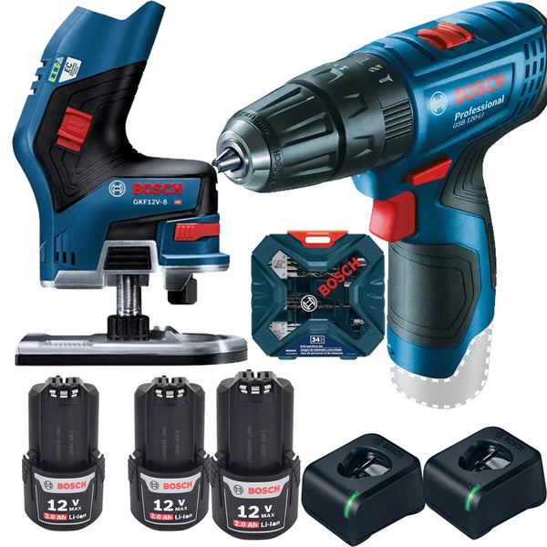 Combo 12v Bosch Rotomartillo Y  Router con baterias y accesorios