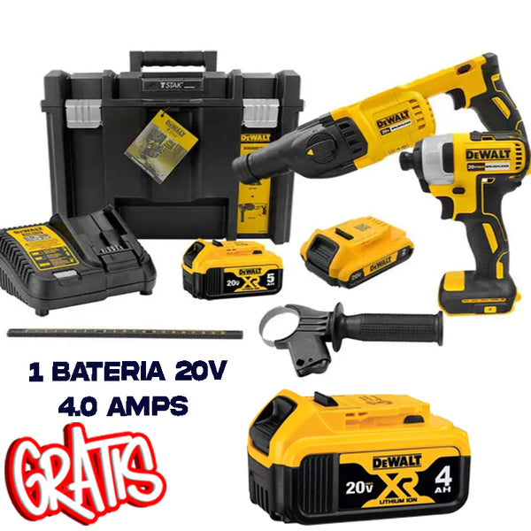 Combo de Atornillador 1/4'' + Rotomartillo SDS PLUS DEWALT DCK260D1P1T